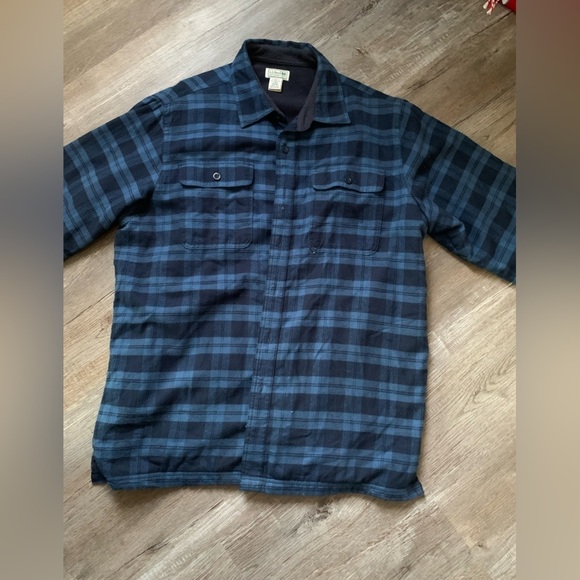 VTG L.L. Bean Flannel Jacket Shacket Plaid Navy Blue Mens Size L Reg UNISEX - Picture 3 of 9